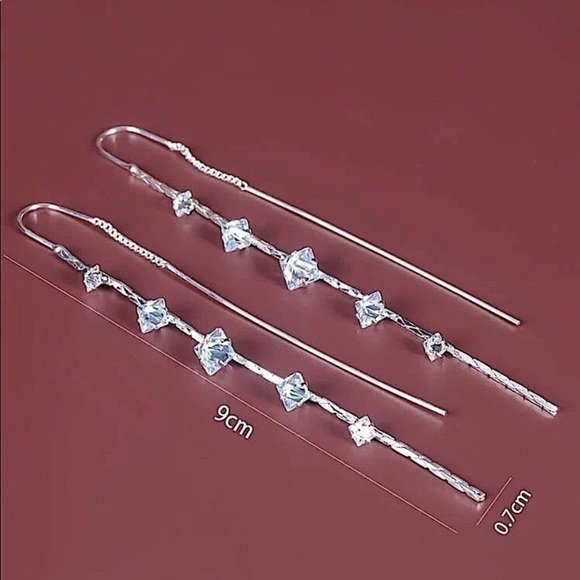 SILVER RHINESTONE THREADER EARRINGS - Picture 3 of 4